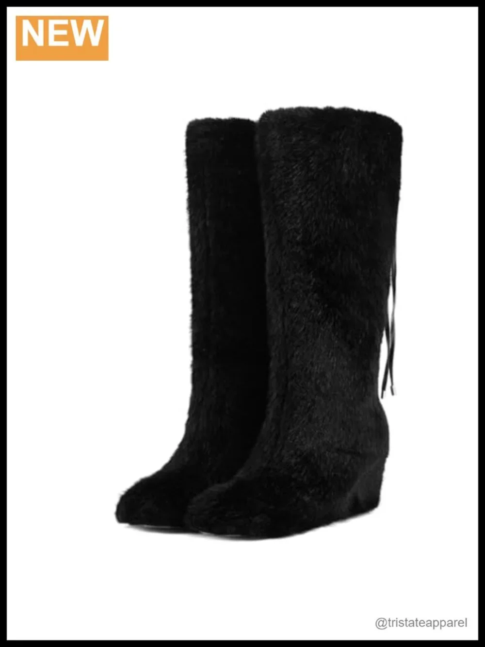 Women's Faux Fur Knee High Snow Boots Furry Fluffy Winter Boots Wedge